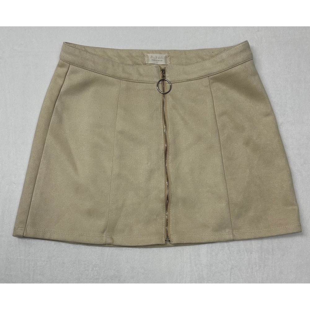 Altard‎ State Mini Skirt Beige Faux Suede A Line Ring Zipper Cute Women